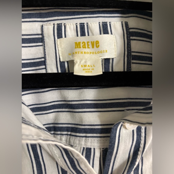 Maeve by Anthropologie The Bennet Navy and White Striped Button Down Shirt - Picture 5 of 7